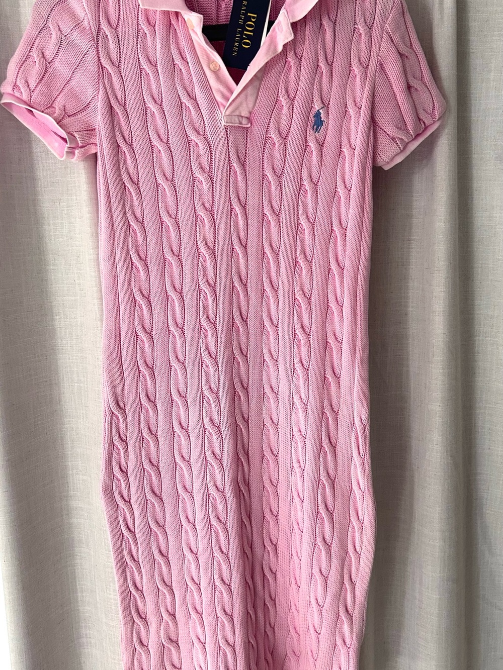 NWT Ralph Lauren Pink Cable-Knit Polo Dress with Embroidered Pony